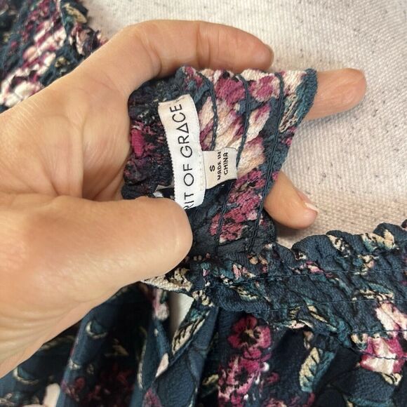 Spirit of Grace Dress size Small Black Berry Floral Teal Stretch Smocked Knee - Picture 11 of 11